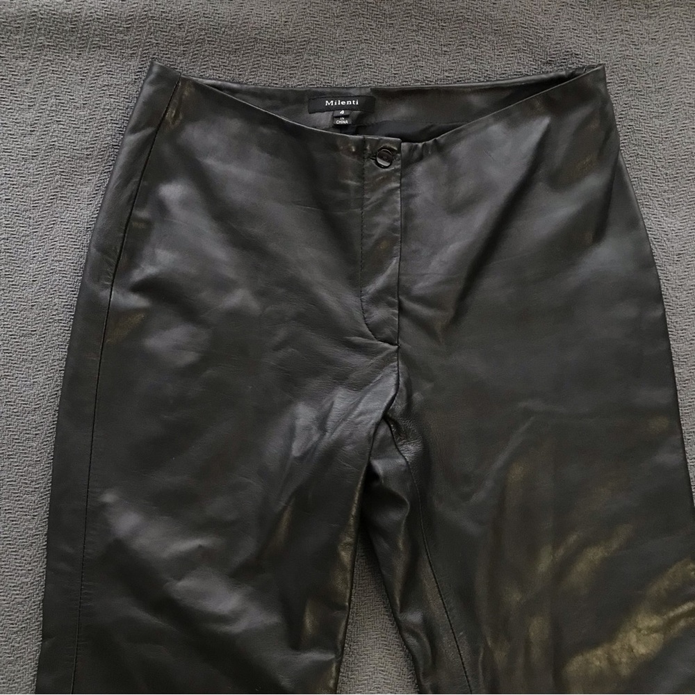 Milenti Black Leather Pants Sz 4 Straight Leg High Waisted No Pockets Excellent - Picture 5 of 7